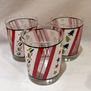 Set of 3 Georges Briard Lowball Cocktail Glass Christmas Pattern VTG 1960s EUC